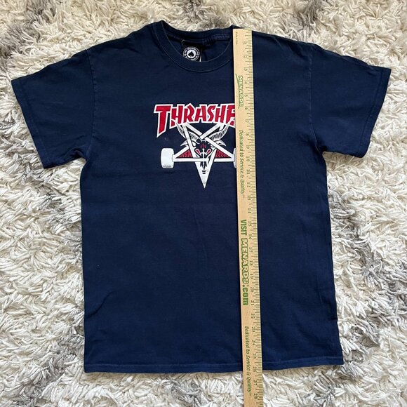 Y2K Authentic Thrasher Magazine Goat Horn Devil 666 Logo Blue T Shirt Size M - Picture 5 of 5